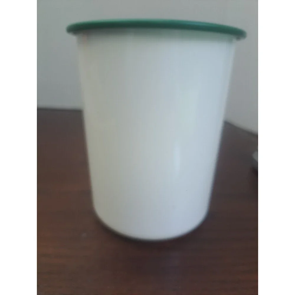 Vintage Tupperware One Touch Utensil Holder White With Hunter Green Trim 2422B-4